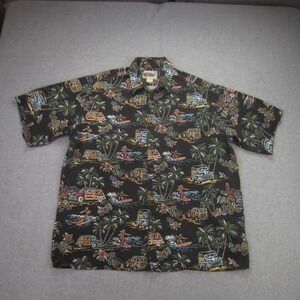 VTG Reyn Spooner Art of Eddy Y Shirt Mens L Black Rayon Hawaiian Surf Aloha READ